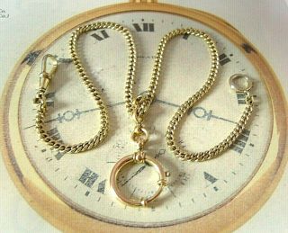 Antique Pocket Watch Chain 1890s Victorian 10ct Gold Filled & Sliding Bolt Ring