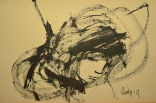 Vintage Gino Hollander Abstract Figure Girl Portrait Sketch Ink Drawing