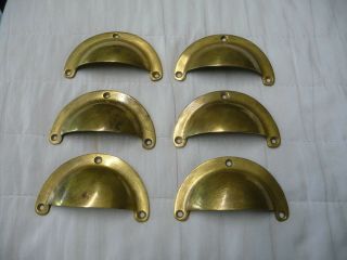 Vintage X 6 Good Quality Brass Cup Draw Handles Pulls Cabinet Chest Door 1970s