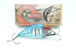 Pecos River Uline Spinno Minno Antique Fishing Lure Blue Bugger Correct Box