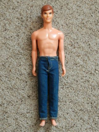 Vintage 1968 Talking Ken Barbie Doll W/ Denim Jeans Pull String Mexico Mute