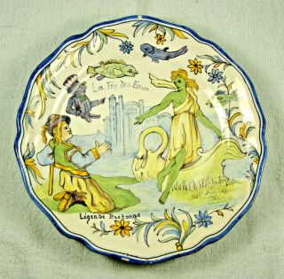 Antique Quimper Porquier - Beau Legendes Bretonnes Plate - Water Fairy