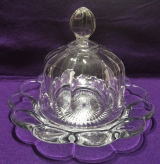 Antique Heisey Glass Colonial Domed Butter Cheese Dish,  Covered Bowl,  Tray Marked