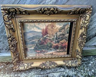 Vintage Ornate Picture Frame With Landscape Painting Antique Style