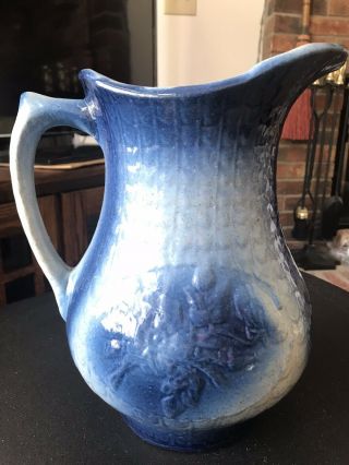 Antique Blue And White Stoneware Pitcher