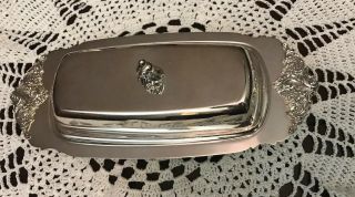 Baroque By Wallace Silver Plate Butter Dish 206.  W/ Glass Tray