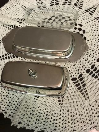 Baroque By Wallace Silver Plate Butter Dish 206.  W/ Glass Tray 5
