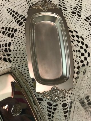 Baroque By Wallace Silver Plate Butter Dish 206.  W/ Glass Tray 6