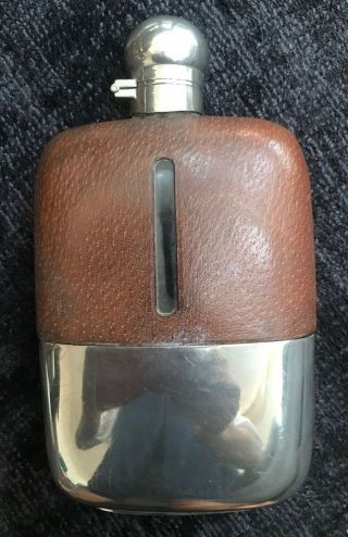 Antique Silver Plate & Leather Hip Flask - Army & Navy