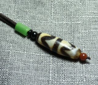 Old Tibetan Agate Dzi Bead Necklace Amulet Pendant Blessed By Eminent Lama