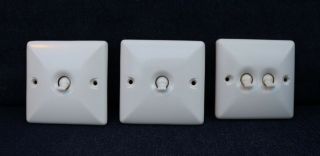 3 Vintage G.  E.  C White/ivory Bakelite Light Switches
