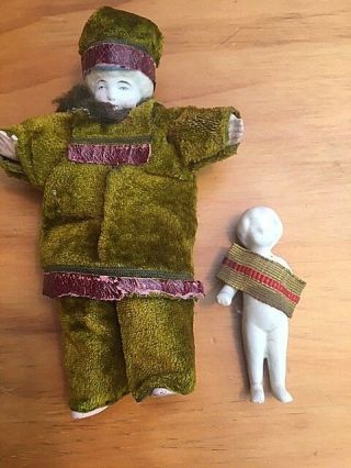 Vintage German Porcelain Doll And A Smaller Doll,  With Handmade Clothing