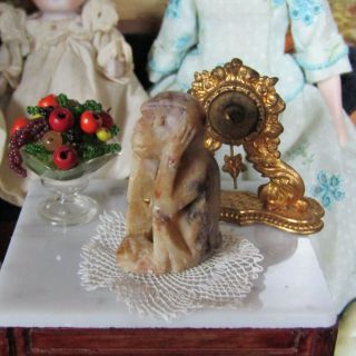 Artisan Dollhouse Carved Stone Monkey Vtg Miniature See Speak Hear No Evil Jade?