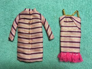 Vintage Mod Barbie Dancing Stripes 1843 1968 Coat & Dress Exc Near