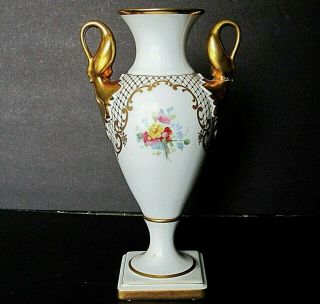Vintage Kaiser West Germany,  Swan Handled Hand Painted Porcelain Vase