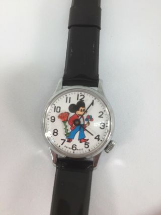 Vintage Swiss Made Mickey Mouse Watch Walt Disney Wind Up - And