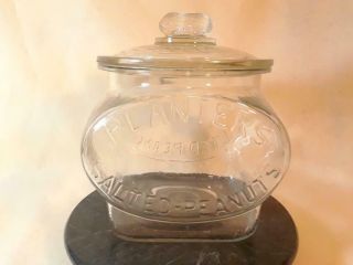 Antique 1930s Planters Peanuts Football Embossed Glass Store Jar & Lid