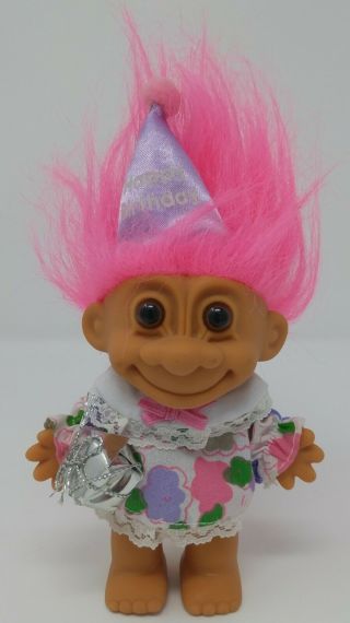 Vintage Russ Baby Troll Doll Happy Birthday With Party Hat Gift Present 1990s