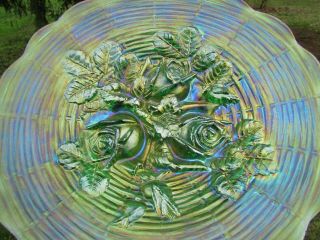 Northwood Rose Show Antique Carnival Art Glass Plate Green