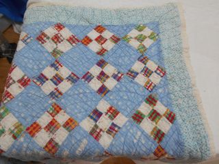 Vtg Antique Distressed Hand Stitched & Quilted Lap - Baby Cutter Quilt Pc 32x38