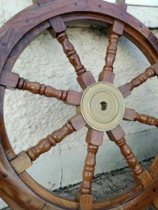 XL Large Wooden And Brass 36 Inch 8 Spoke Ships Boat Yacht Wheel 2