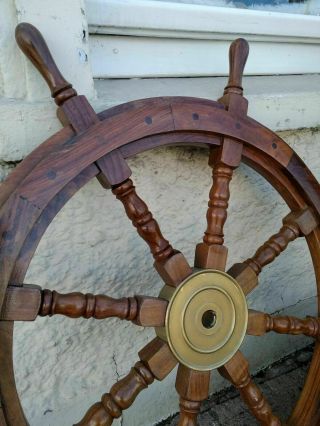 XL Large Wooden And Brass 36 Inch 8 Spoke Ships Boat Yacht Wheel 3