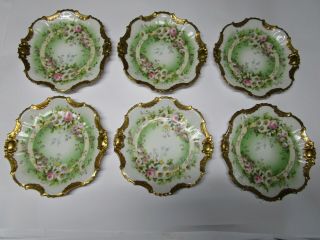 6 Antique Limoges B&h Gold Rim Floral Plates (daisies & Roses) 8 3/4 " - No Chips