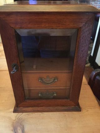 Antique Smoking Tobacco Collectible Oak Smokers Cabinet With Bevelled Glass Door