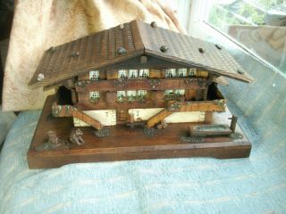 Old Vintage Black Forest Wooden Bear Swiss German Alpine Chalet Musical Box Fine