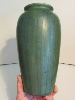 Antique Circa 1910 Pottery Green Matte Drip Glaze Vase Unmarked Weller,  Rookwood
