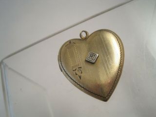 ANTIQUE Vintage ETCHED GOLD FILLED DIAMOND CHIP HEART LOCKET PENDANT 1 - 1/4 