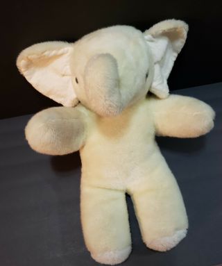 Vtg 21 " Stuffed Elephant Plush Cream White Smiling Trunk Up - Plastic Eyes