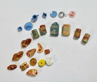 Vintage Dollhouse Miniature Breads Ham Turkey Canned Goods Box Groceries 1940s