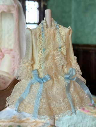 Vintage Miniature Dollhouse Artisan Victorian Silk Lace Childs Dress On Form