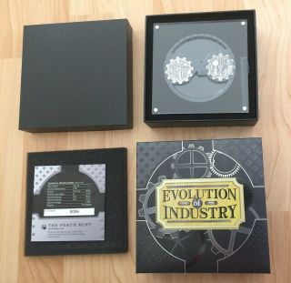 2018 EVOLUTION OF INDUSTRY 1 oz Antiqued SILVER GEAR - SHAPED TWO - COIN SET Tuvalu 2