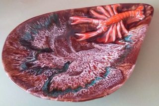 Antique French Majolica Dish Vallauris Crayfish Decor