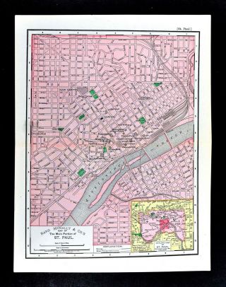 1895 Mcnally Map - St.  Paul Plan - Minnesota Capitol Parks Hotels Railroad Depot