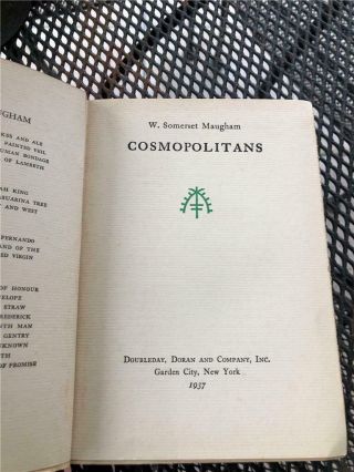 Vintage Hard Cover Book " Cosmopolitans " By W.  Somerset Maugham 1937