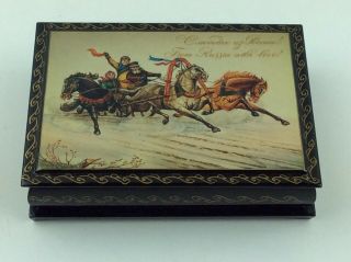 Vintage Russian Lacquer Paper Mache Hand Painted Troika Box - Signed