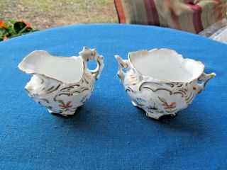 Antique Ornate Small Open Sugar Bowl & Creamer Gold Trim Floral Germany