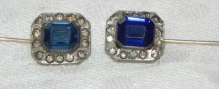 Antique Georgian Emerald Cut Paste Glass Sapphire Blue Stick Hat Pins