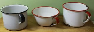 Antique Red White Black Enamel Ware Mugs Cup