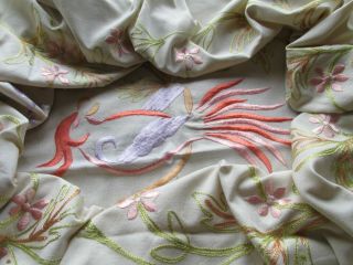 Vintage Hand Embroidered Bed Cover/tablecloth,  86 " X 66 " - Exotic Bird & Floral