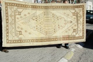 Antique Ca 1900 - 1939s 4 ' 7  x9 ' Ivory - Gold Colors Wool Natural Old Dyes Pile Rug 2