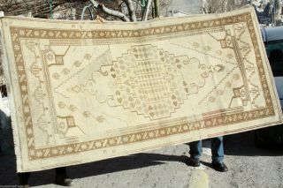 Antique Ca 1900 - 1939s 4 ' 7  x9 ' Ivory - Gold Colors Wool Natural Old Dyes Pile Rug 5