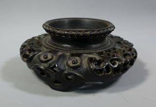 Fine Antique 19th C.  Chinese Carved Wood Wooden Vase Bowl Stand 1 3/4 " Foot Af