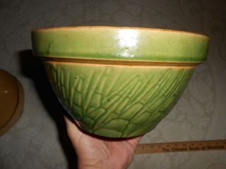 Fine Antique Yellow Ware 8 " Green Asparagus Pattern Mixing Bowl Mccoy Stoneware