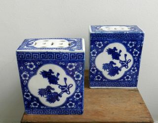 Vintage Chinese Blue White Pottery Opium Pillows / Flower Bricks