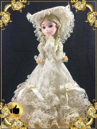 Bradley Dolls Vintage Elegant Blonde Collectors Doll In White Lace Dress
