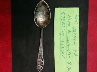 Souvenir Spoon Sterling Silver Mt.  Vernon Home Of Washington Item 111412